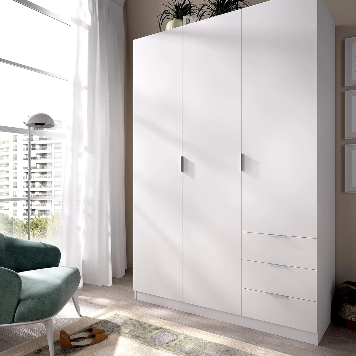 DEKIT GRUPO RIMOBEL Guarda-roupa 3 Portas e 3 Gavetas - Branco - 121X184X52 Cm