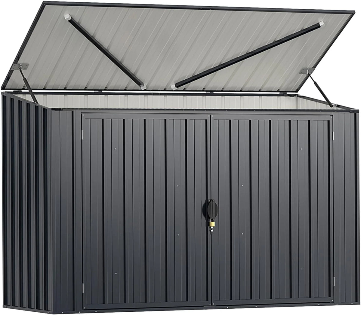 GOPLUS 1,9 m³ Abrigo de Jardim em Aço Galvanizado, 193 x 86 x 127 cm, Armário de Exterior com Porta Dupla e Fechaduras, Alavanca Hidráulica, Casa para Ferramentas, Bicicletas, Caixotes de Lixo