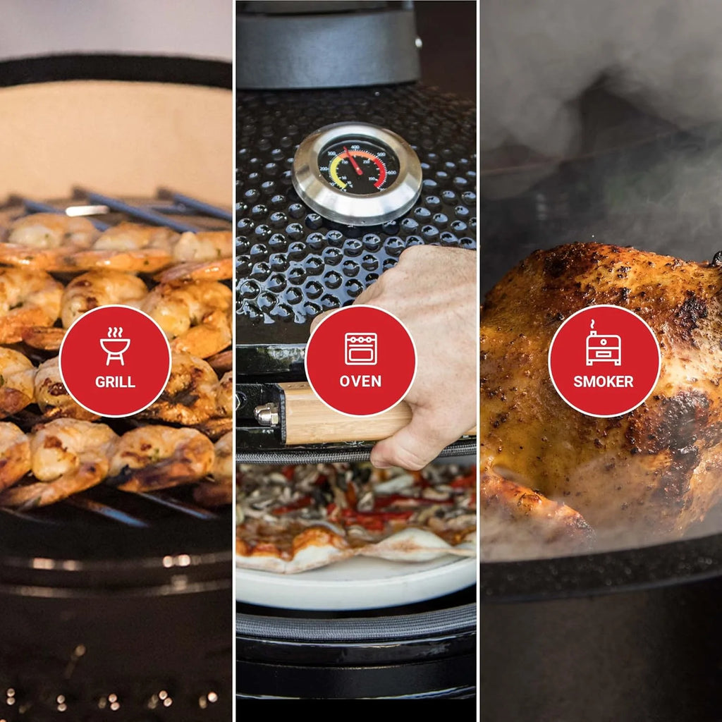 Kamado BONO BBQ - Churrasqueira Grande XXL com 10 acessórios - Ø 59 cm Churrasqueira Kamado com Acessórios - Grelhador defumador vermelho para terraço, varanda ou jardim