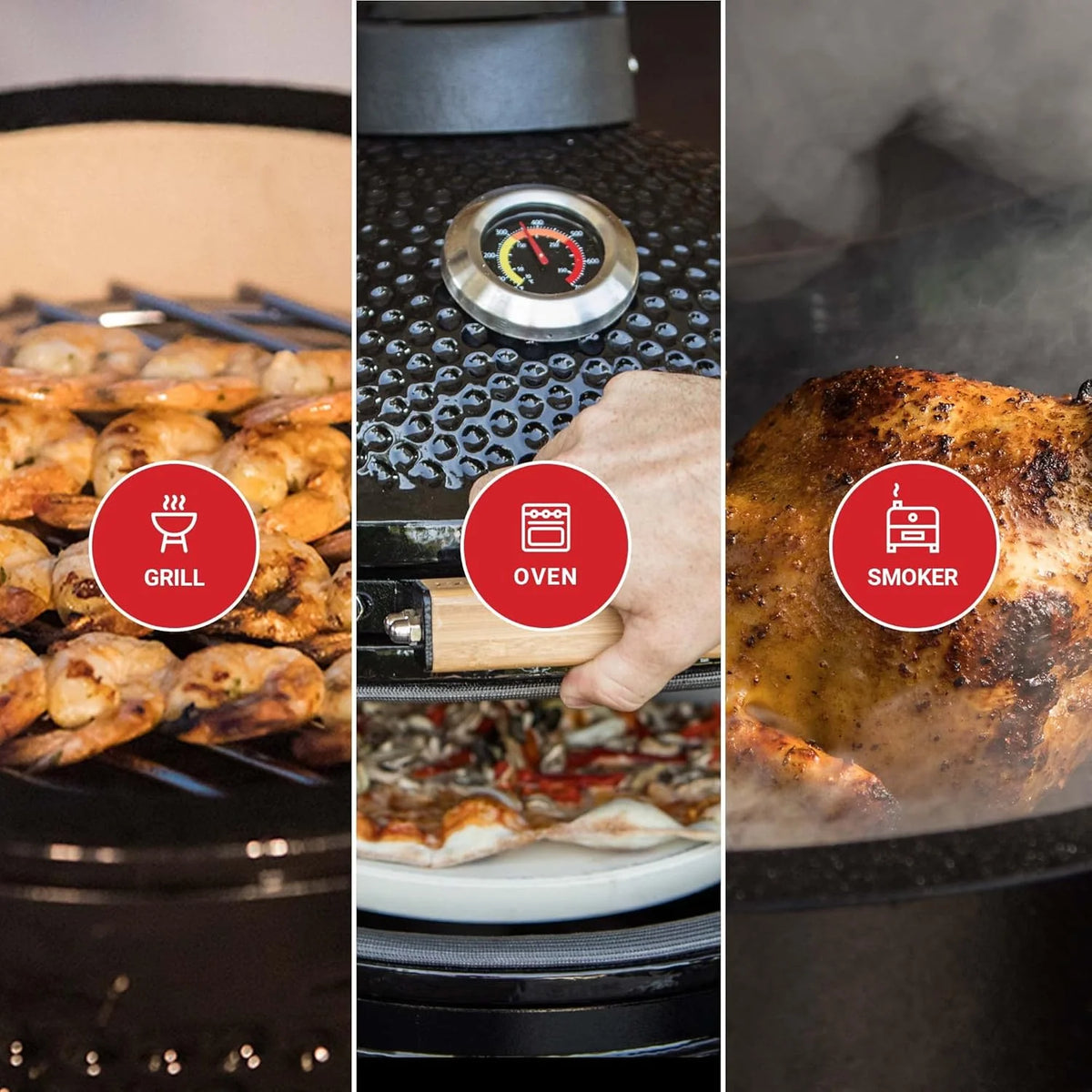 Kamado BONO BBQ - Churrasqueira Grande XXL com 10 acessórios - Ø 59 cm Churrasqueira Kamado com Acessórios - Grelhador defumador vermelho para terraço, varanda ou jardim