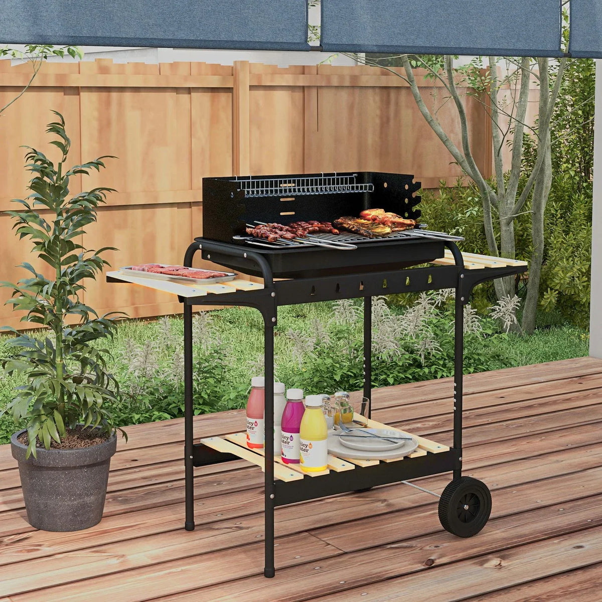 Churrasqueira a Carvão Outsunny Metal Pino, 103x47x95 cm, Preto