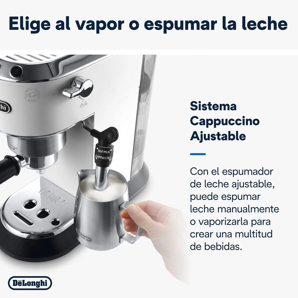 De'Longhi Dedica – Cafeteira Espresso Bomba de Aço Inoxidável para Café Moído ou Saches, Espresso e Cappuccino, Reservatório de 1.3 Litros, Sistema Anti-gotejamento, Modelo EC685.M, Cor Metal