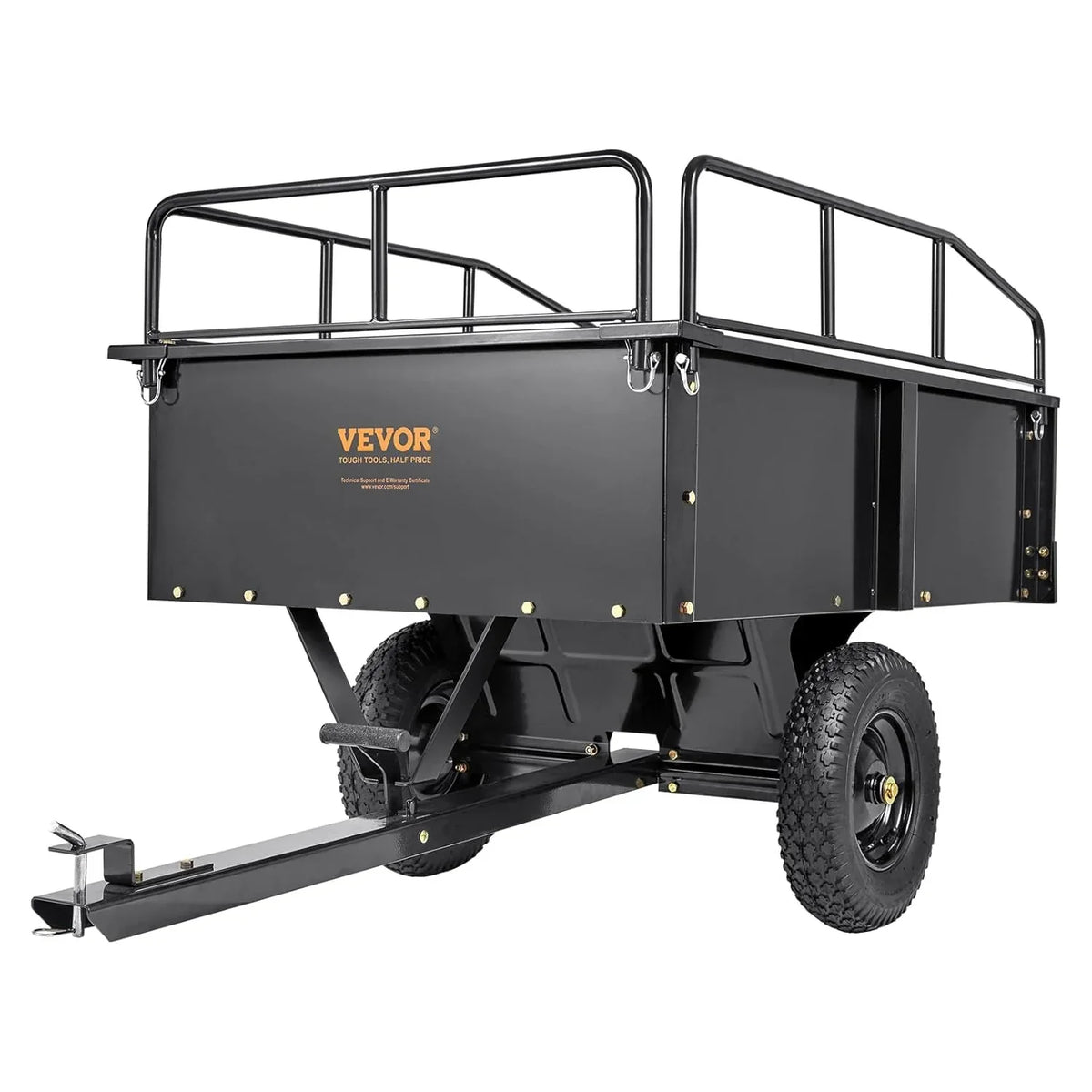 VEVOR Reboque Basculante Capacidade de Carga 340kg Reboque Utilitário de Jardim para Serviço Pesado com Laterais Removíveis Carrinho de Transporte Basculante de 0,4m³ para Trator, Cortador de Grama, ATV, 200x66x76cm