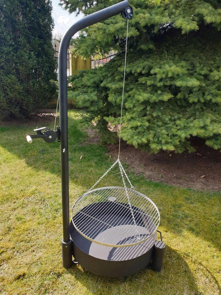 Grelhador de jardim guindaste com braço giratório grelha de aço inoxidável braseiro tripé
