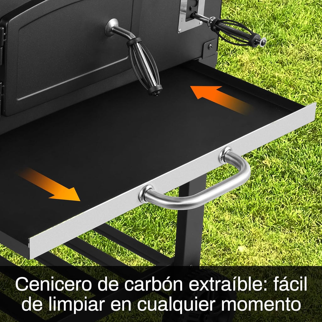 Churrasqueira a Carvão XXL, Churrasqueira a Carvão com Chaminé e Tampa, Churrasqueira com Carrinho, Defumador de Churrasco com Rodas e Termômetro, Churrasqueira Grande a Carvão para Acampamento e Jardim