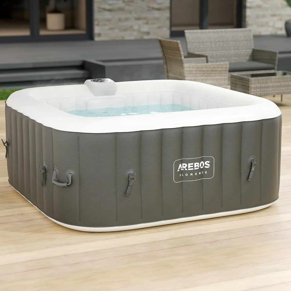 Arebos Inflável | Hidromassagem Pura | | 4 Pessoas | 130 Jatos de Massagem | Spa Bem-estar Aquecimento | 550 Litros | com Cobertura | Massagem Bubble Spa & Wellness