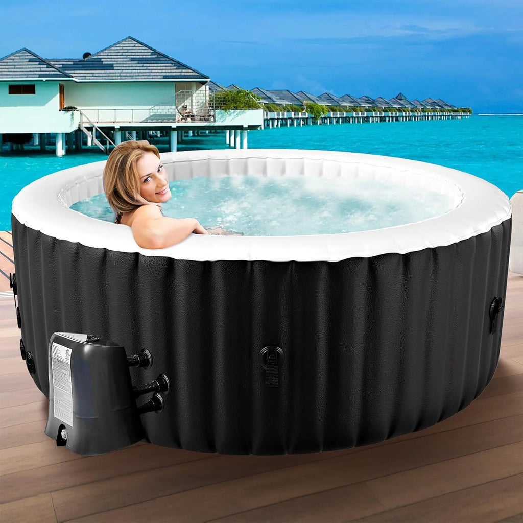 Banhira de Hidromassagem Inflável para 4 Pessoas, 2400 W, Interno/Externo, Piscina de Spa de Inverno, com 120 Jatos de Ar, Proteção Contra Congelamento, 799 Litros, À Prova de Vazamento, Economia de Energia