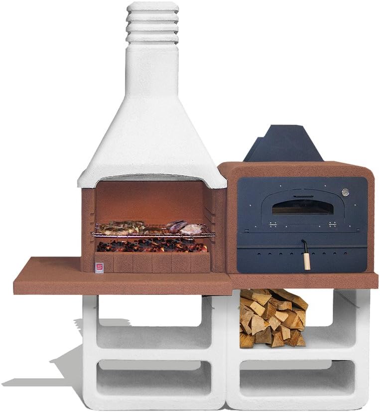 Churrasqueira de jardim Sarom Portofino com chaminé e forno em aço inoxidável