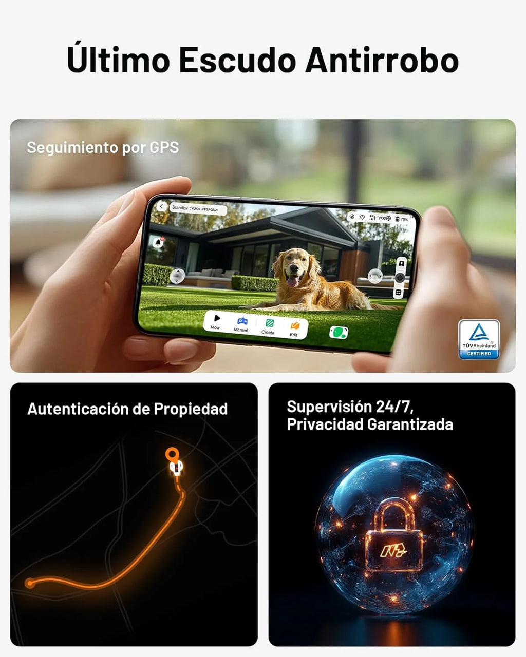 MAMMOTION YUKA 3000 Robô Cortador de Grama sem Fio Delimitador, NetRTK+Visão, sem Antena RTK, Mapeamento Automático, Máx. 4000 m², Rec. 3000 m², com módulo 4G, Inclinação de 50%