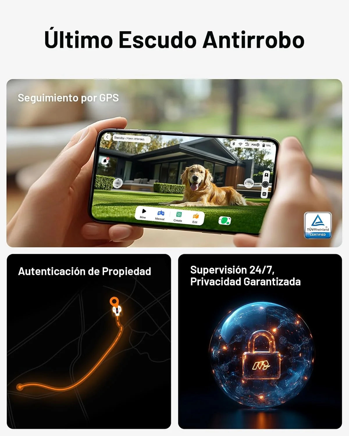MAMMOTION YUKA 3000 Robô Cortador de Grama sem Fio Delimitador, NetRTK+Visão, sem Antena RTK, Mapeamento Automático, Máx. 4000 m², Rec. 3000 m², com módulo 4G, Inclinação de 50%