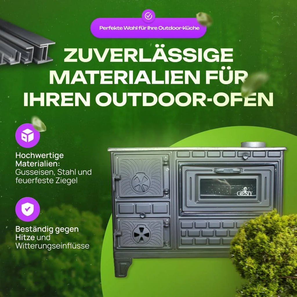 Forno a Lenha para Jardim, Forno de Pátio, Fogão Exterior a Lenha ou Carvão, Forno de Jardim, Forno Exterior (Porta de Ferro Fundido + 2 Chaminés)