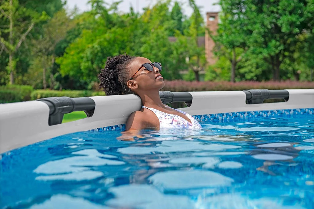 Bestway Steel Pro MAX Frame - Conjunto de Piscina com Bomba de Filtro, 366 x 76 cm de Diâmetro, Cinza Claro, Redondo