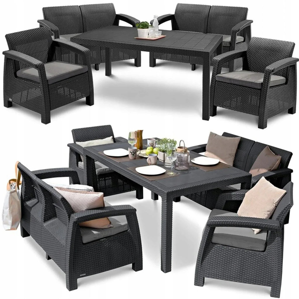 Conjunto de Móveis de Jardim CORFU FIESTA Keter Mesa Sofá Poltrona para Terraço grafite