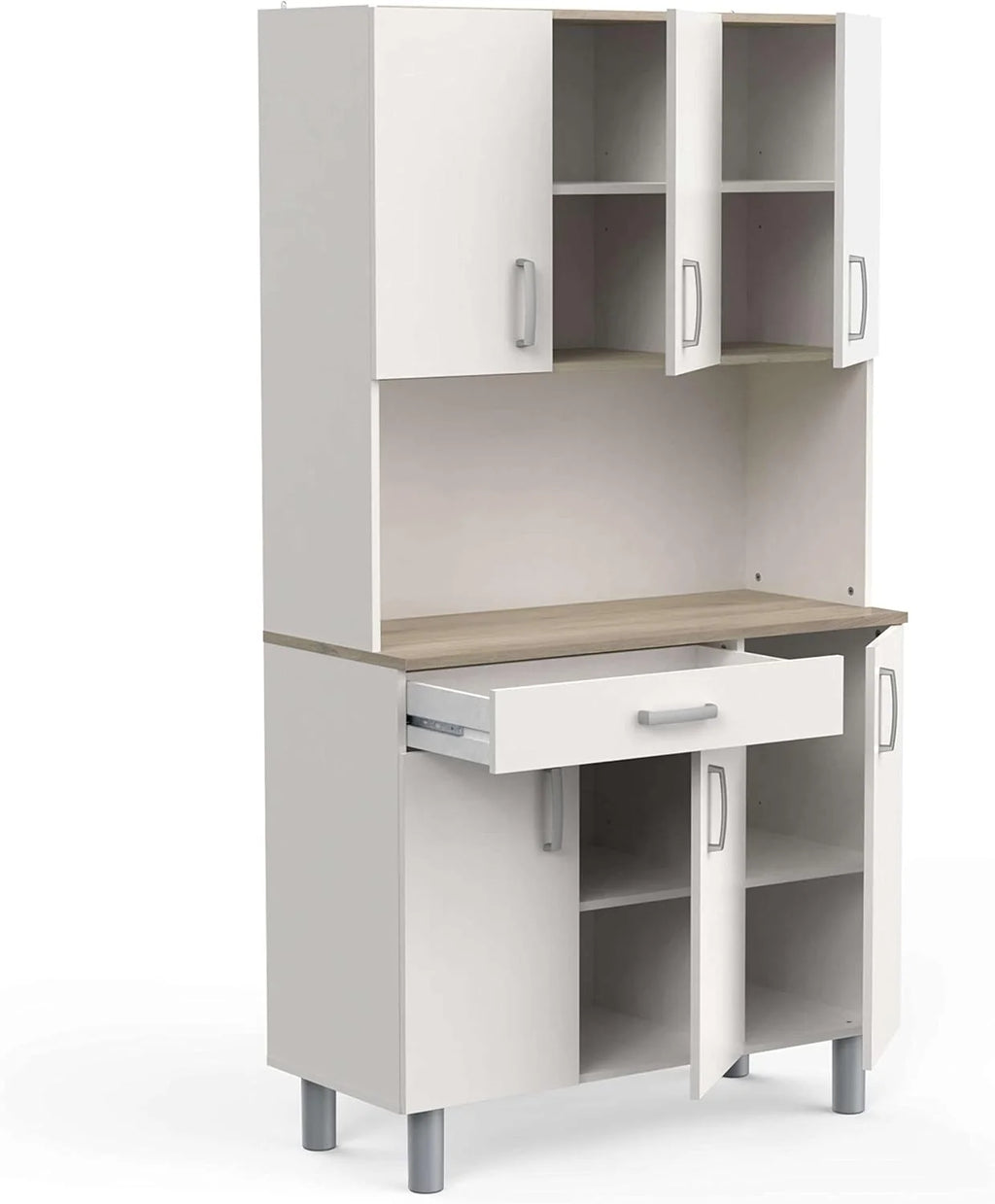 Miroytengo Aparador de Cozinha, Armário de Cozinha, Buffet de Cozinha com 6 Portas Branco e Carvalho Kronberg 101 x 185 cm