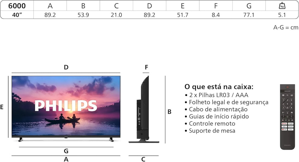 Smart TV LED HD 40PFS6000 - Tela de 40 polegadas com Pixel Plus, plataforma Titan OS e som Dolby Digital - Funciona com Alexa e Google Assistente
