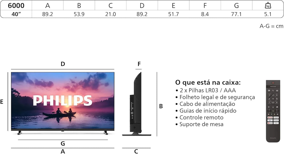 Smart TV LED HD 40PFS6000 - Tela de 40 polegadas com Pixel Plus, plataforma Titan OS e som Dolby Digital - Funciona com Alexa e Google Assistente