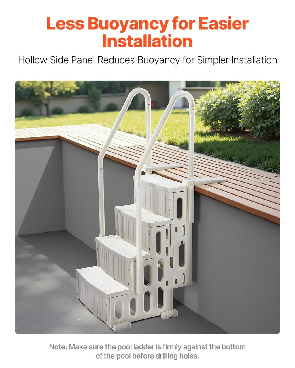 Escada VEVOR para Piscina, 4 Degraus com Corrimãos Duplos e Degraus Antiderrapantes Reforçados, Capacidade de Carga de 181 kg para Piscinas Enterradas e de Superfície, Branco Leitoso, 874 x 810 x 1985 mm