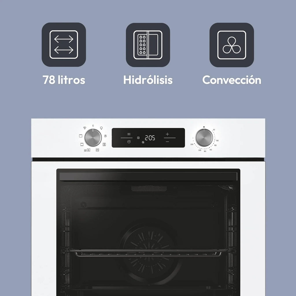 Candy Bake 600 CA6 N3T1HTW Forno Multifunções, 78L, Receitas através da app hOn, 1 Tabuleiro e 1 Grelha, Limpeza Hidrolítica, Convecção + Ventilador, 9 Funções, Ready UX, Branco