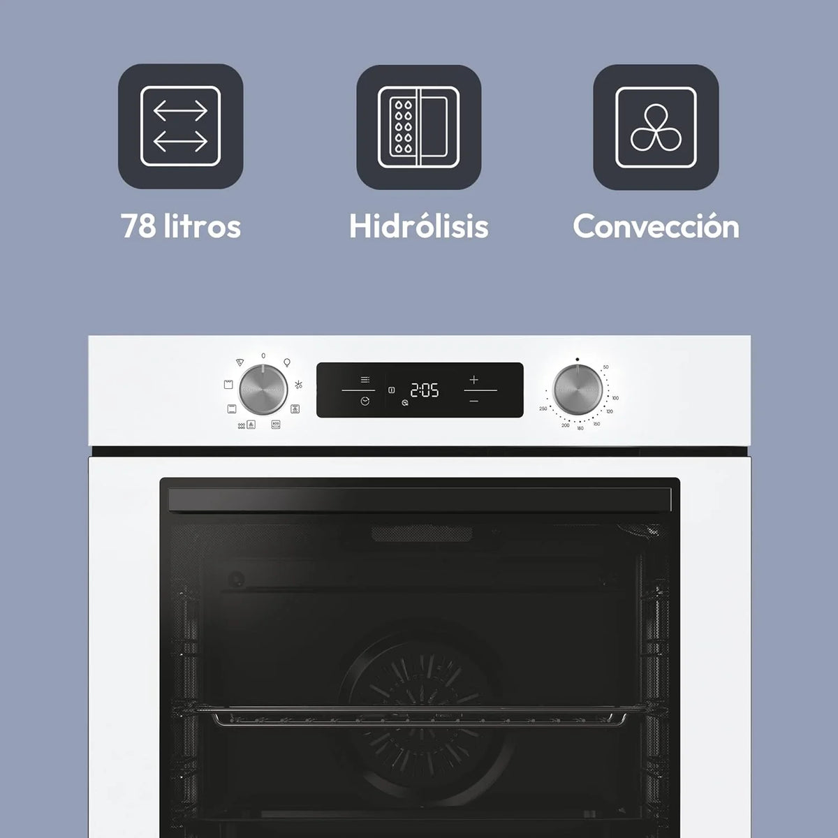 Candy Bake 600 CA6 N3T1HTW Forno Multifunções, 78L, Receitas através da app hOn, 1 Tabuleiro e 1 Grelha, Limpeza Hidrolítica, Convecção + Ventilador, 9 Funções, Ready UX, Branco