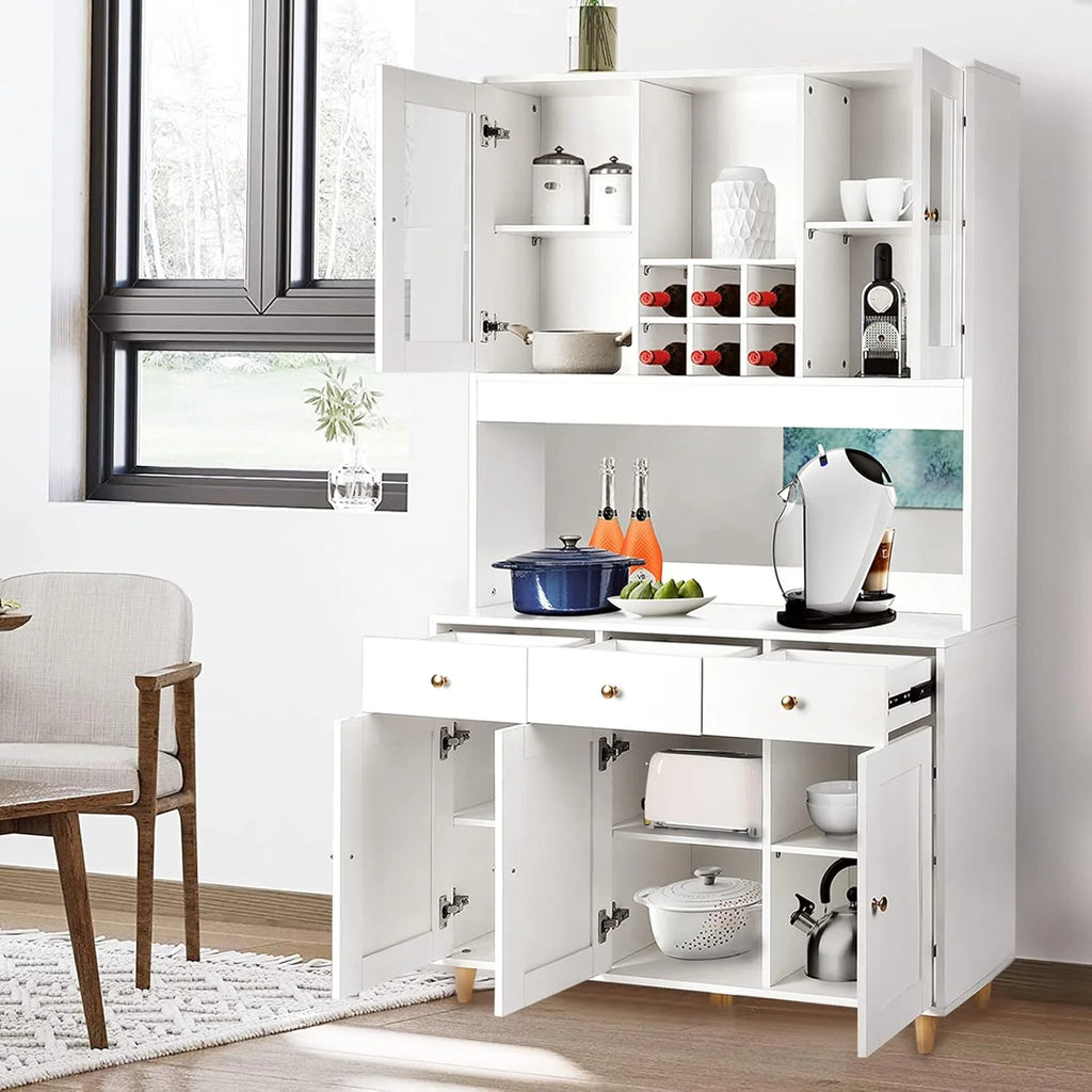 VOWNER Armário Aparador de Cozinha/Buffet, 100L x 38W x 181H cm, Armário Auxiliar de Armazenamento, 5 Portas e 5 Prateleiras Ajustáveis, Branco