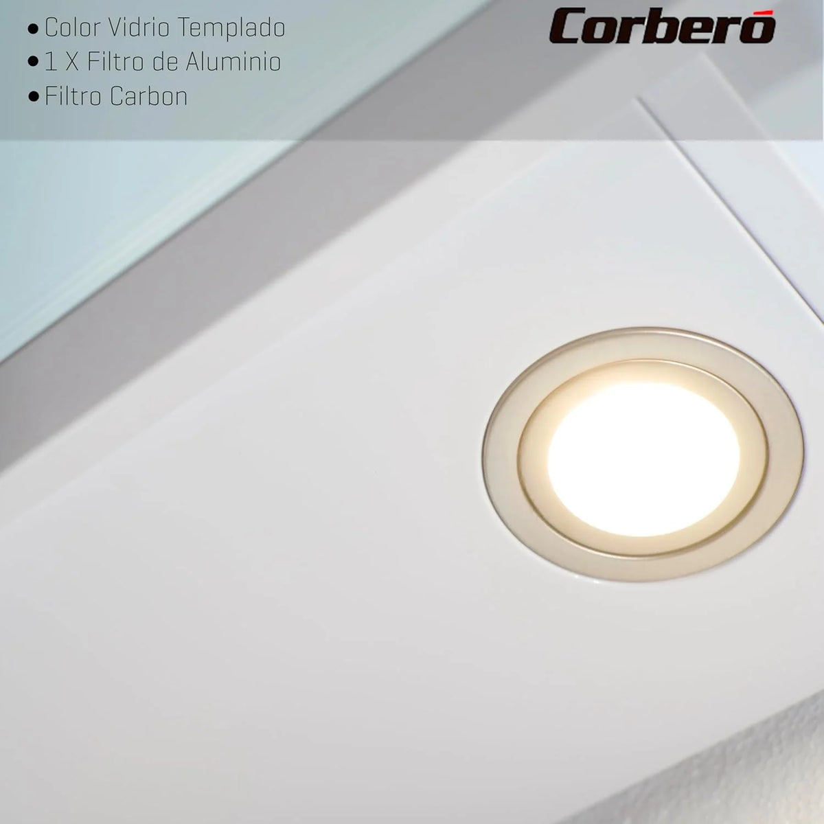 Corberó - Coifa de Parede 90 cm | VICTORIA960W | 594,2 m3/h | 67db | 165W | 3 Velocidades | Controle Touch | Vidro Temperado | Filtro de Alumínio + Filtro de Carvão | Vidro Branco