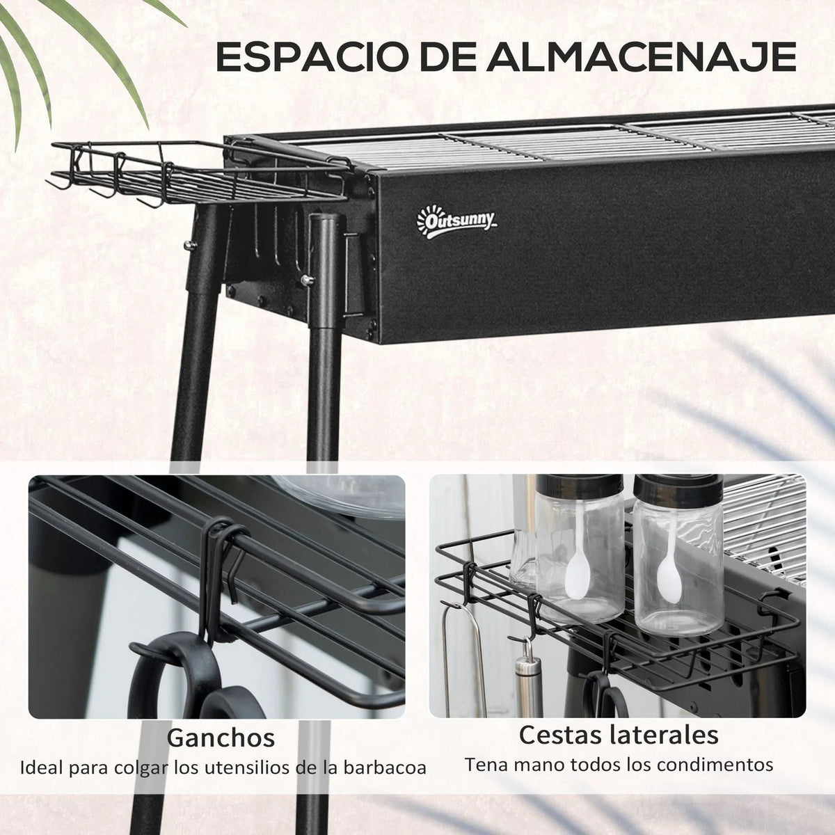 Churrasqueira a Carvão Outsunny Aço Inoxidável Metal 77x30x70 Cm Preto