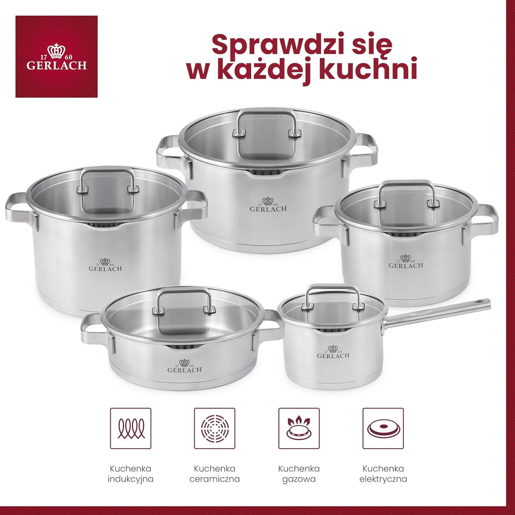Gerlach Prestige Plus Conjunto de Panelas, Prata, 10 Peças