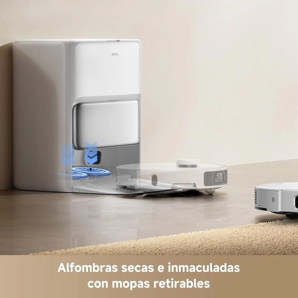 Mova P50Pro Ultra Robô Mopa e Aspirador de Pó, 19.000 Pa, Autodescarga e Autolimpeza com Água Quente a 75°C, Mopa Extensível, Navegação LDS+IA RGB, Evita Obstáculos, Ideal para Pelos de Animais e Tapetes