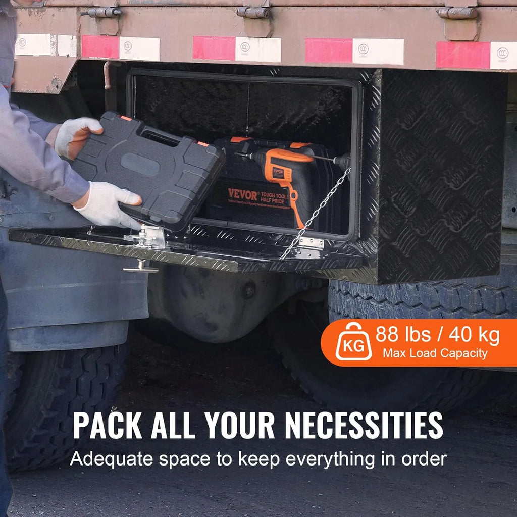 VEVOR Caixa de Ferramentas para Caminhões 914x432x457mm, Caixa de Chassis Inferior, Caixa de Armazenamento de Liga de Alumínio, Montagem Inferior com Trava e Chaves para Reboques, Caminhonetes, Preto