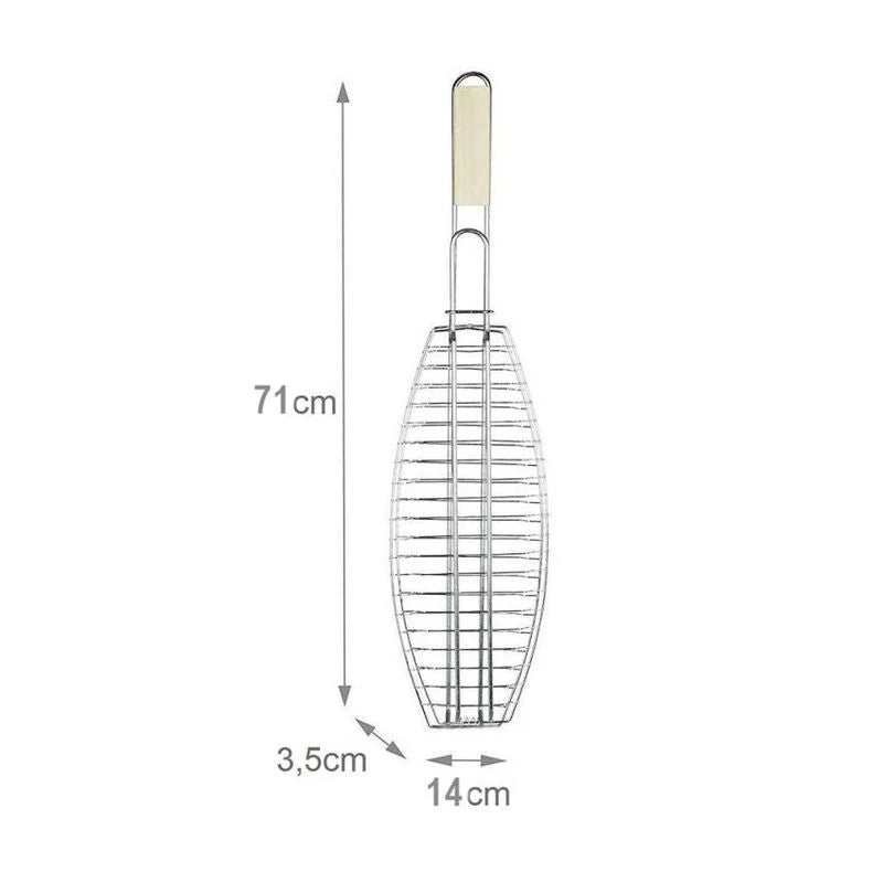 Grelha Para Assar Peixe Na Churrasqueira 71x14cm Grelhador Individual
