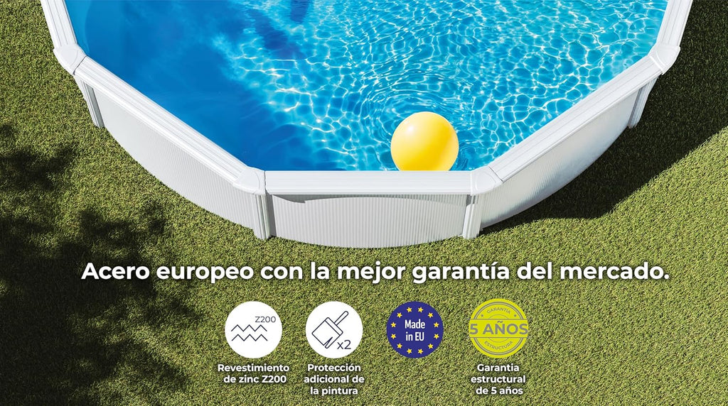 Piscina Elevada de Aço Redonda com Acabamento em Aço Branco. Piscinas Desmontáveis para Jardim 350 x 120 cm - Piscina Gre KIT350ECO Fidji.