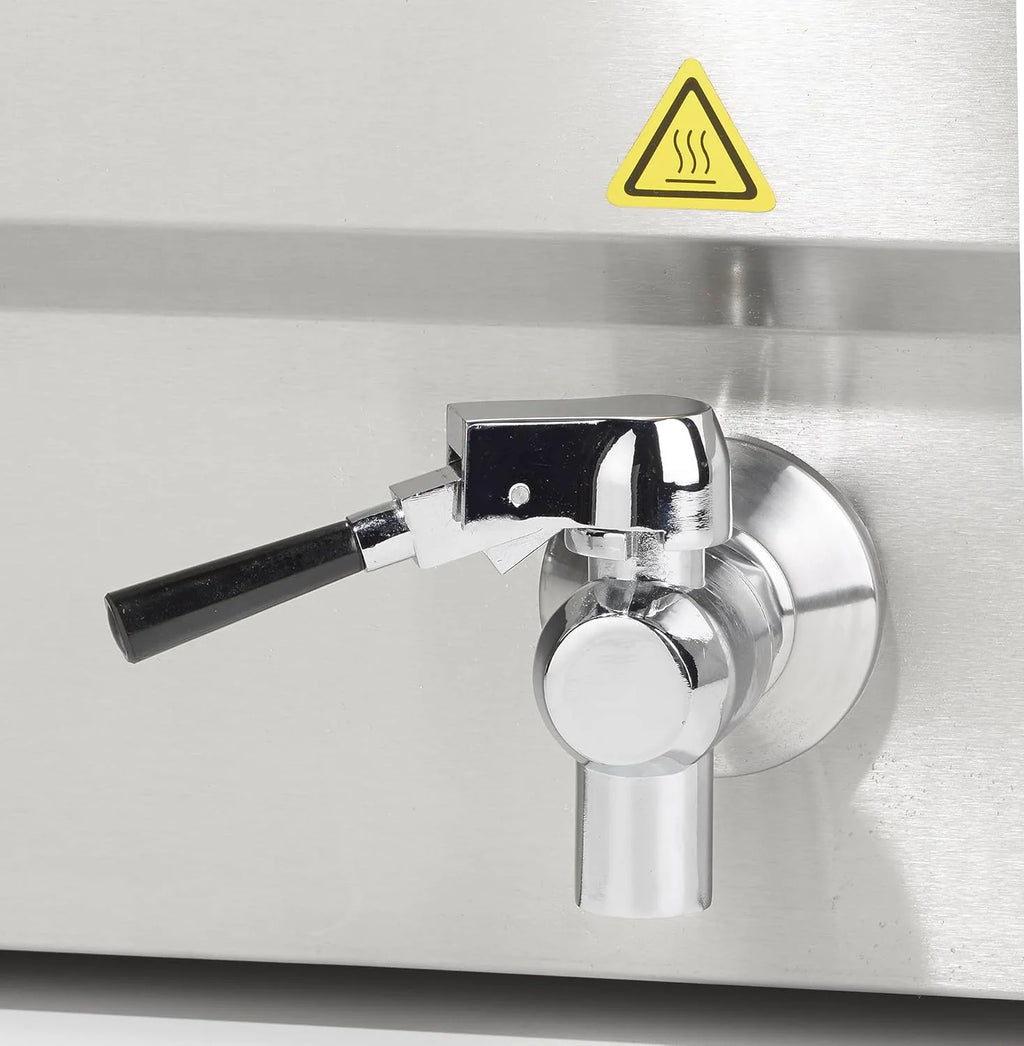 METRO Professional Fritadeira Dupla GDF5028, Aço Inox SS304, 2x 8 L, com Torneira, Regulador de Temperatura, Zona Fria, Prateado