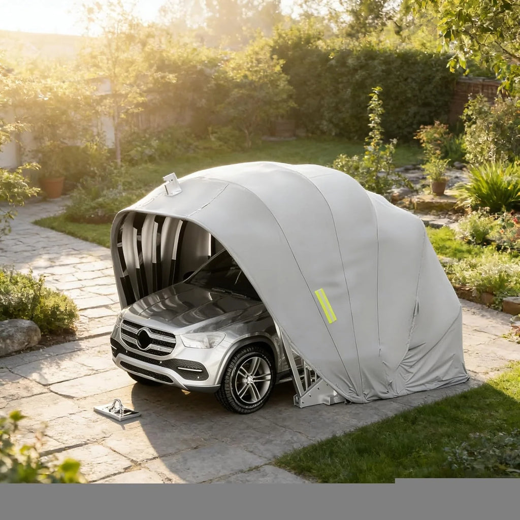 Garagem Pesada de Aço Inoxidável, Garagem para Todos os Climas, Garagem Dobrável Portátil com Trava, Resistente à Chuva e Neve, para Pátios, Estacionamentos