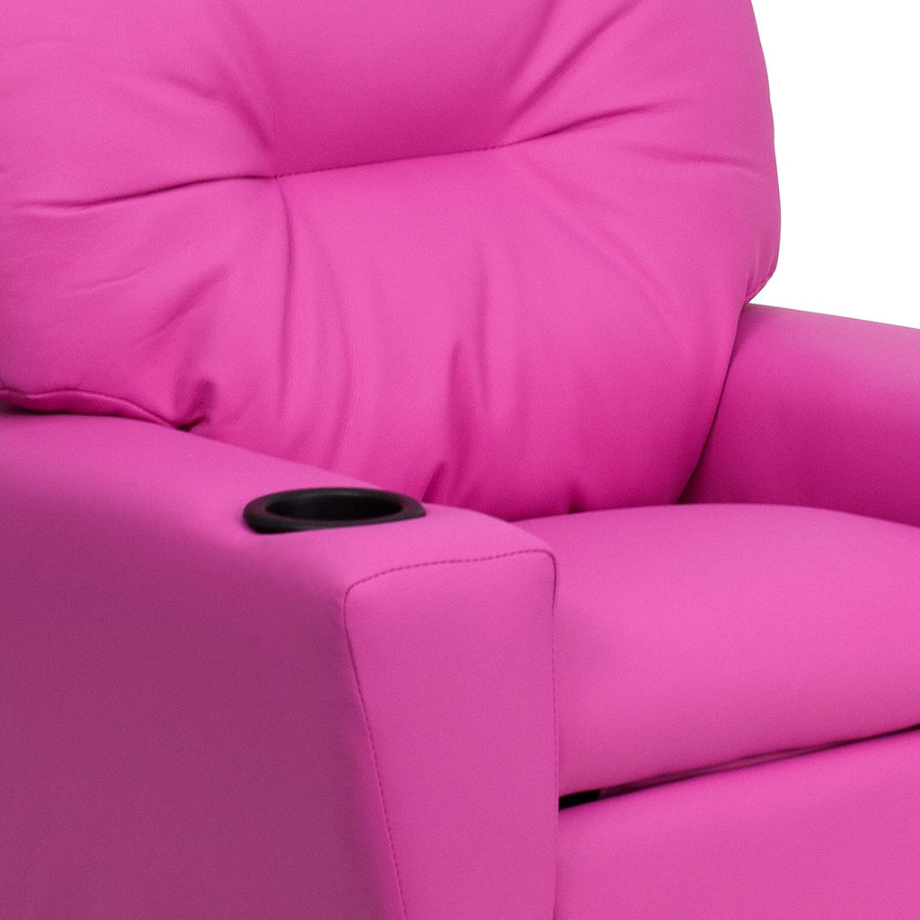 Poltrona Reclinável Infantil Contemporânea Flash Furniture com Porta-Copos, Madeira, Vinil Bege, 66,04 x 53,34 x 53,34 cm