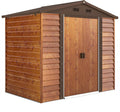 Outsunny Abrigo de Jardim Exterior 3 m² 235,7x152x208,7 cm Abrigo de Jardim Exterior Metálico com 2 Portas Deslizantes e 4 Janelas para Armazenamento de Ferramentas Efeito Madeira Natural e Café