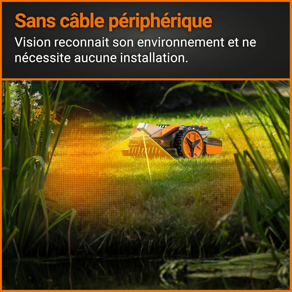 WORX Landroid Vision S250 WR202E Robô Cortador de Grama para Jardins de até 250 m² – Robô Cortador de Grama Inteligente sem Fio Delimitador – WiFi e Bluetooth – Prevenção Ativa de Obstáculos com