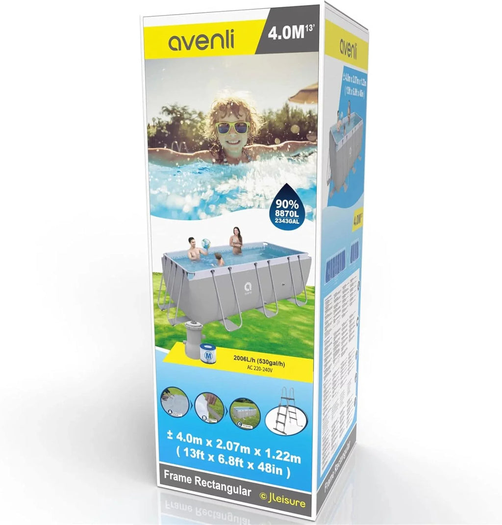 Piscina Retangular Estruturada Avenli Suelo, 2343 Litros, Cinza, 400 x 207 x 122 cm