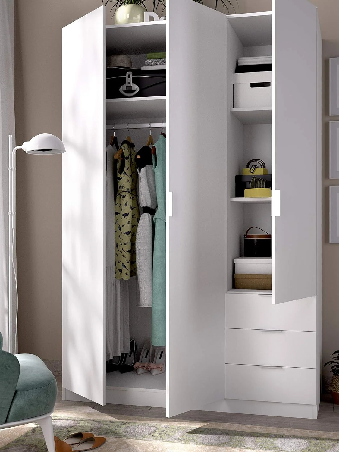 DEKIT GRUPO RIMOBEL Guarda-roupa 3 Portas e 3 Gavetas - Branco - 121X184X52 Cm