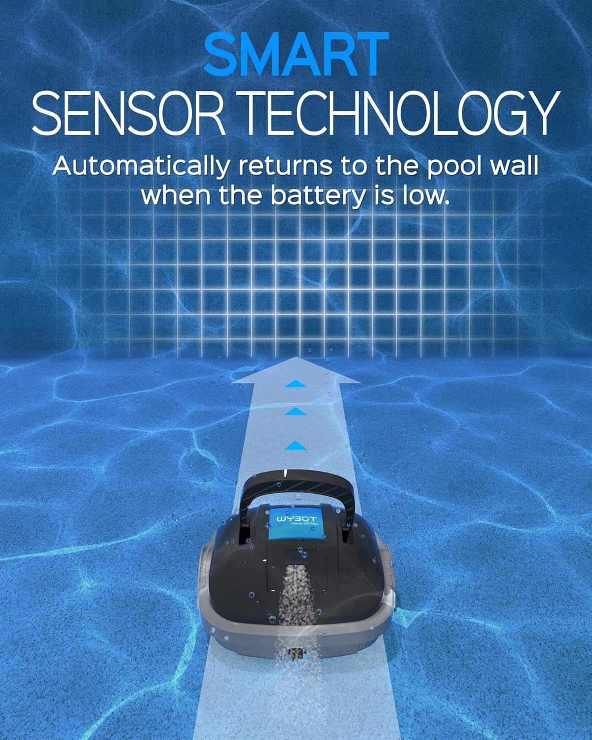 Robô Aspirador de Piscina Elétrico Sem Fio para Piscinas de Até 80m², 100 Minutos, Dupla Filtragem e Estacionamento Automático, Robô Aspirador de Piscina com Motores de Dupla Tração