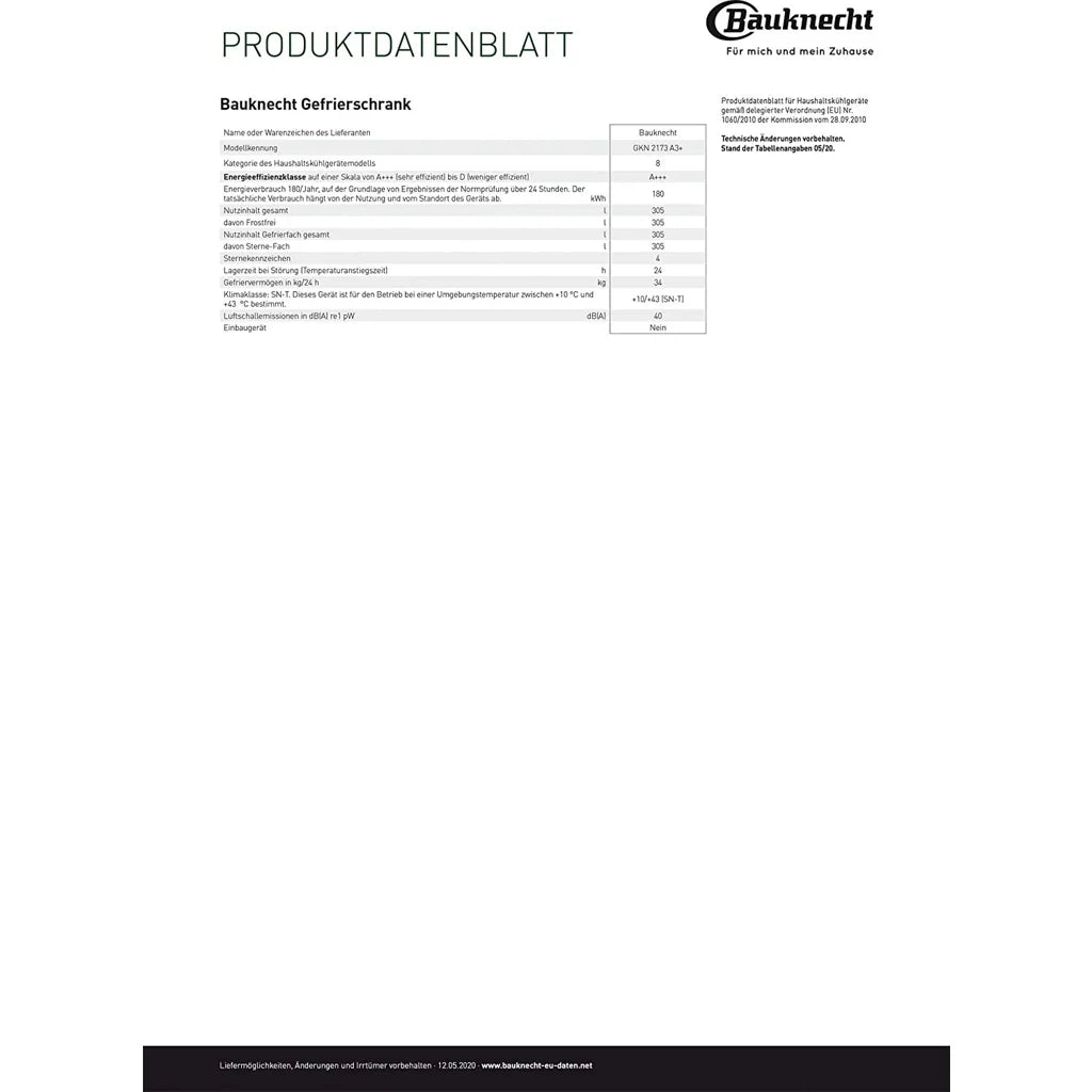 2026 Bauknecht GKN 2173 A3+ Freezer Vertical – 309 litros, de livre instalação, classe energética A+++, branco