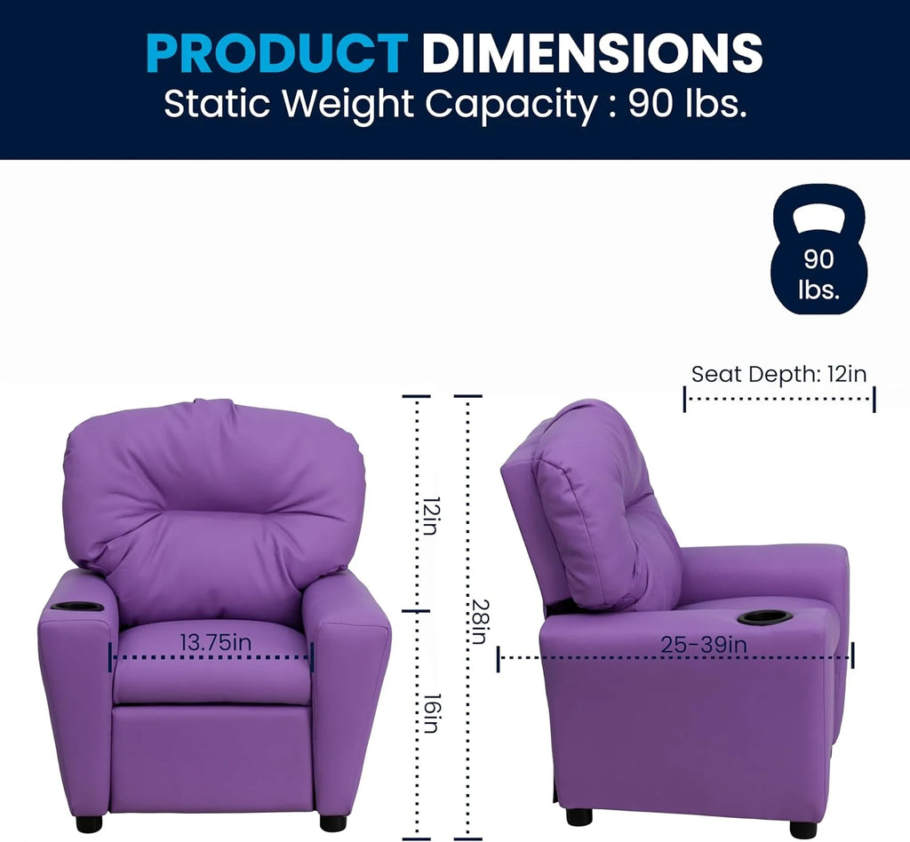 Poltrona Reclinável Infantil Contemporânea Flash Furniture com Porta-Copos, Madeira, Vinil Bege, 66,04 x 53,34 x 53,34 cm