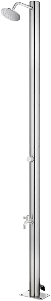 vidaXL Ducha de Jardim Torneira Suporte Pátio Exterior Piscina Praia Chuveiro de Mão Torre Solar Camping Ar Livre Moderno Aço Inoxidável 215 cm