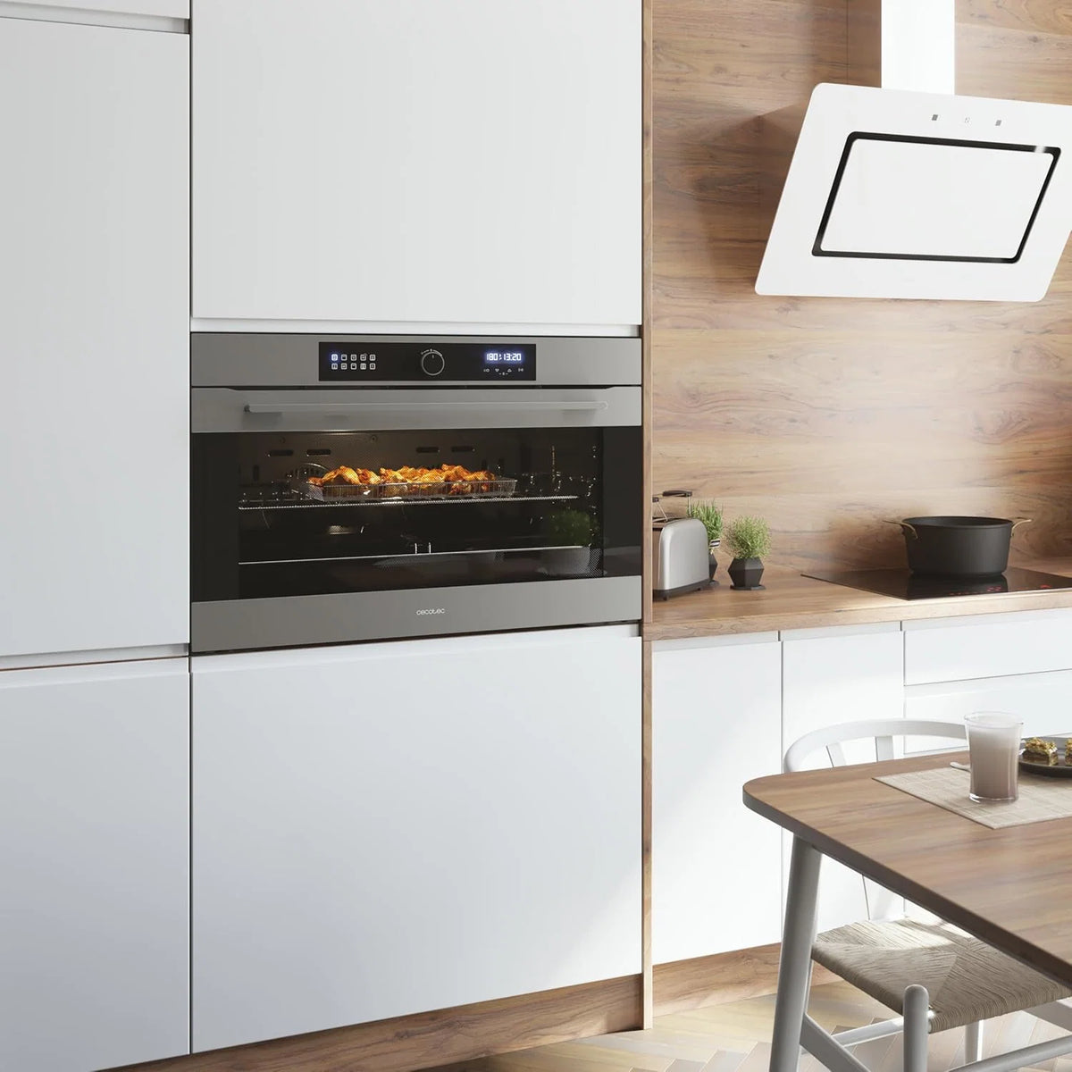 Cecotec Forno Integrável Multifunções Bolero Hexa AF319000 Inox A 3800W, 133L de Capacidade, 11 Funções com Airfryer Master, Pizza Master, Steam Asisst, Steam EasyClean, 3D Cooking, Defrost
