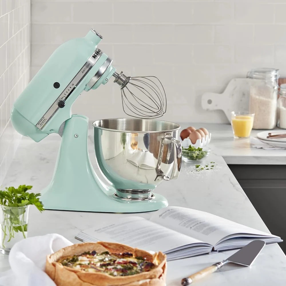 Batedeira KitchenAid Artisan - Robô de Cozinha com Cabeça Inclinável - Batedeira de Massa com 5 Acessórios - Batedeira de Reposteria com 2 Tigelas de Aço Inoxidável - 4,8 L e 3 L - Azul-gelo