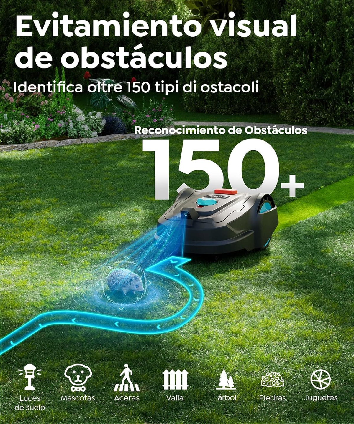 M800Plus Robô Cortador de Grama sem Fio, 800 m², Posicionamento GPS + Visão IA, Robô Cortador de Grama Sem Fio, Modo de Corte em U, Detecção de 150 Obstáculos, Carregamento Automático, App