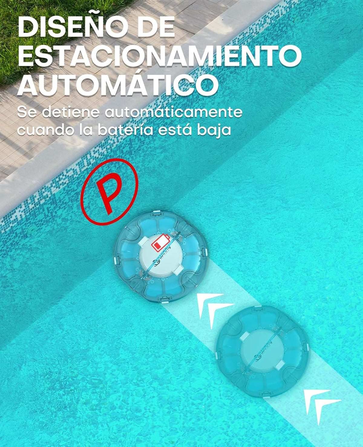 WINNY LIMPADOR DE PISCINA Winny 200 Limpa-Fundos de Piscina, Robô Limpa-Fundos de Piscina Sem Fio, 75 Min de Autonomia, Piscinas Desmontáveis 60m², Dupla Filtragem, Estacionamento Automático (Azul Transparente-Branco)