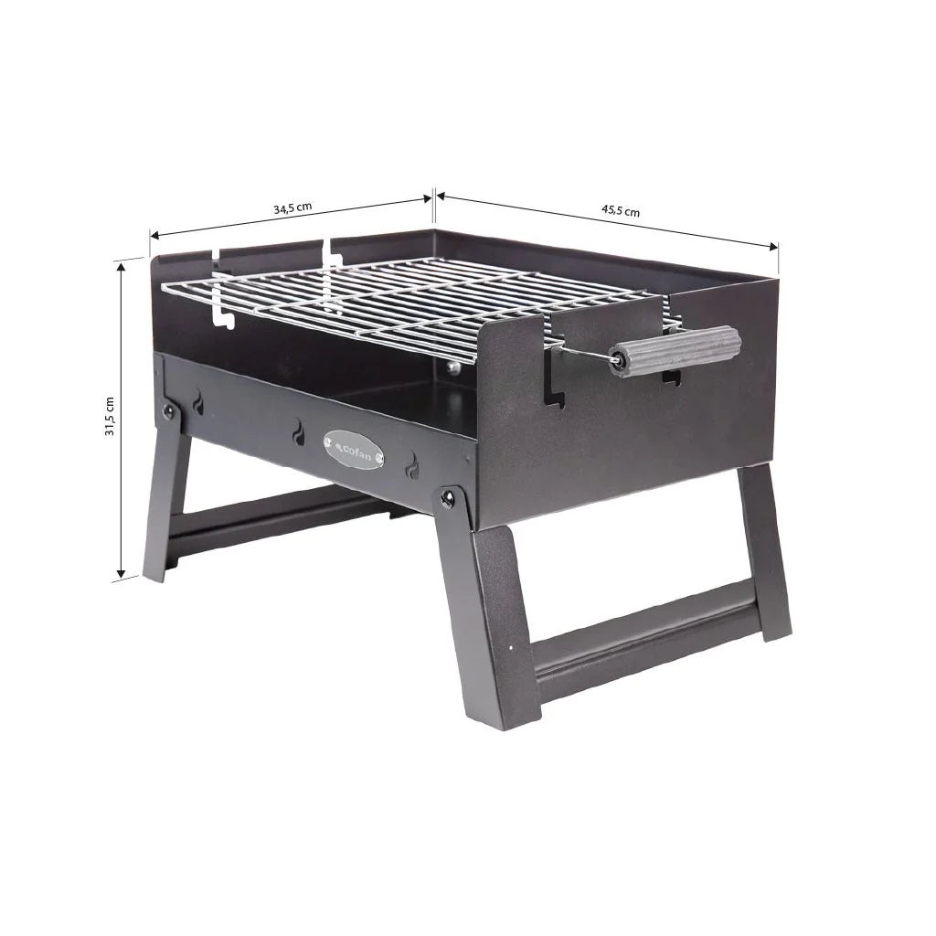 Cofan Churrasqueira Portátil a Carvão | Grelha de Aço Cromado | Churrasqueira Dobrável | Com Alças Laterais | Ideal para Camping, Jardim e Varanda | Medidas: 45,5 X 34,5 X 31,5 Cm