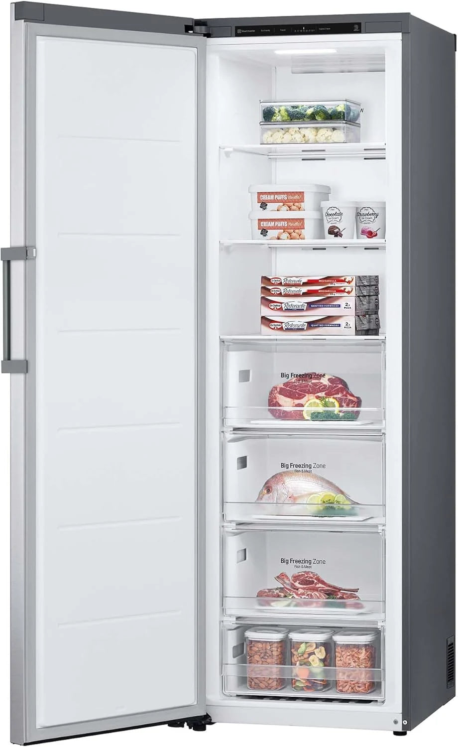 GFT41PZGSZ - Congelador No Frost Total, 1 Porta, Compressor Smart Inverter, 355 L e 186 cm, Congelador Vertical com Função de Congelamento Rápido, Cor Inox