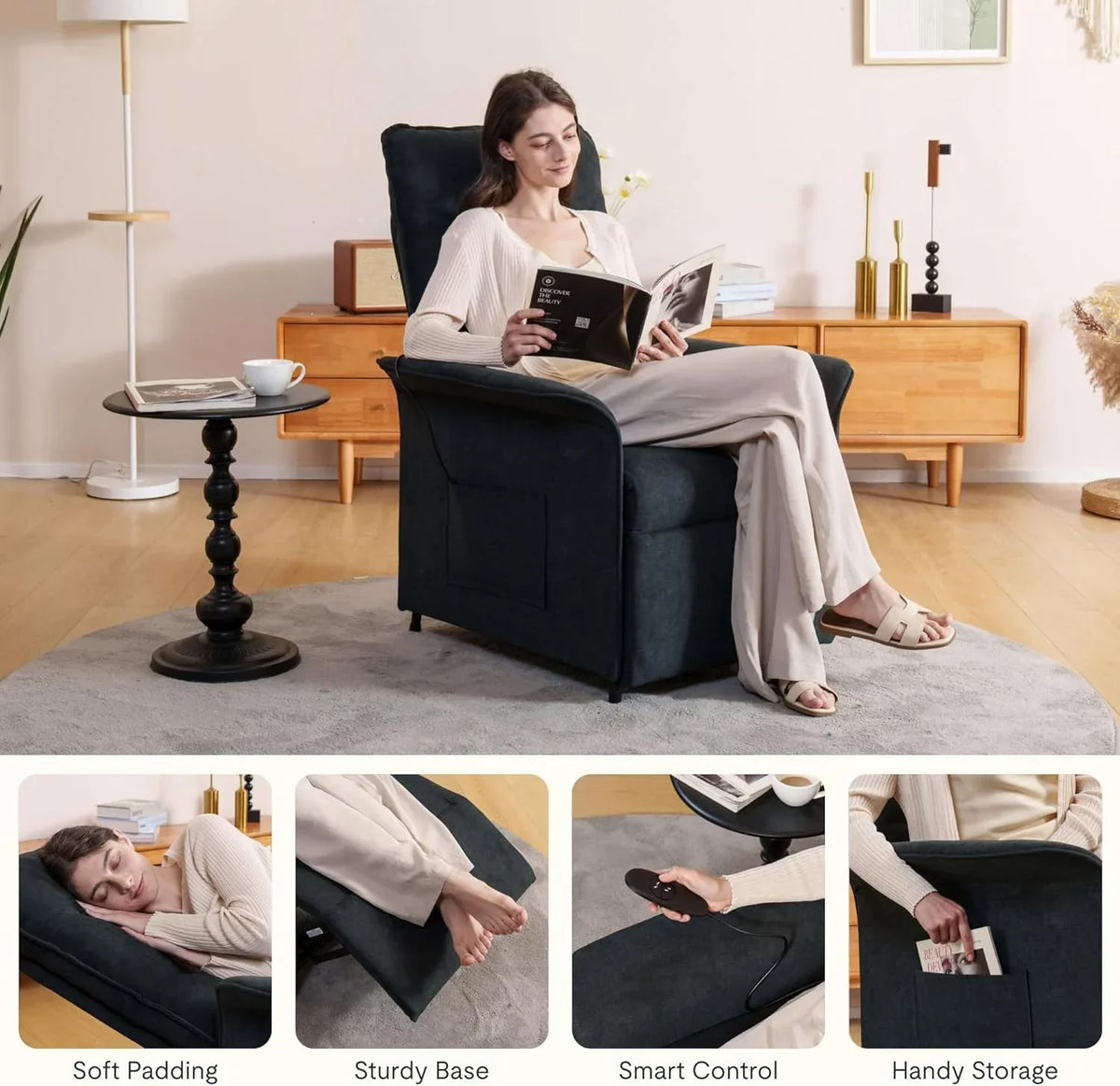 FLEXISPOT Poltrona Reclinável Elétrica com Encosto Ajustável, Reclinável de 105° a 155°, Poltrona Ergonômica para Quarto, Sala e Home Theater (Cinza Escuro)