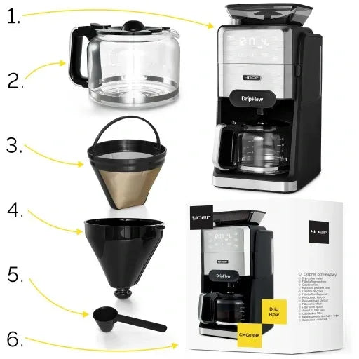 Máquina de Café Expresso com Moedor de Grãos Yoer 1520W 1,5L + Programador